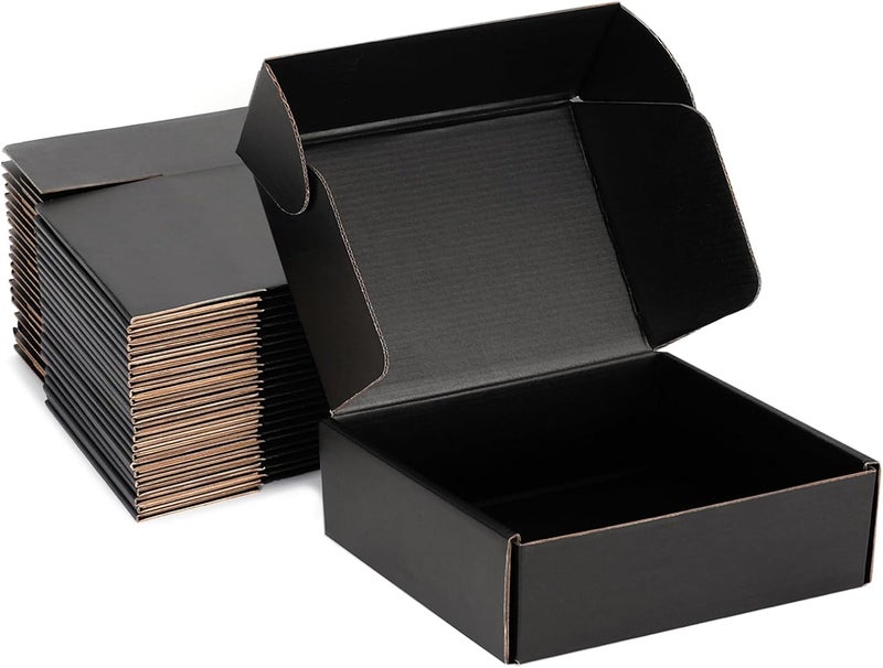 DUZCLI Small Shipping Boxes 10x10x3 Inches – Black Corrugated Cardboard Boxes (20-Pack) for Mailing, Packing, Small Business & Gift Packaging - Recyclable & Sturdy - Image 1